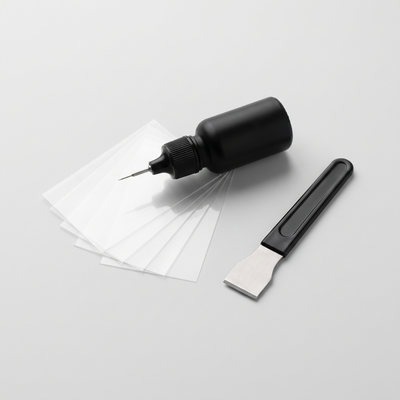 SHORTER GlassFix windshield repair kit: resin applicator, curing films and razor blade